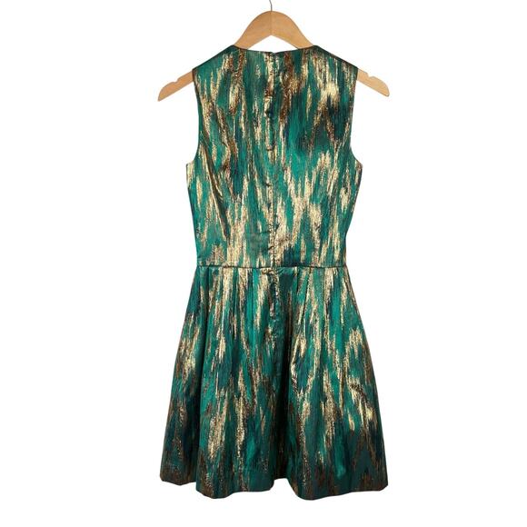 Michael Kors Emerald Green & Metallic Gold Sleeveless Fit & Flare Cocktail Dress - Picture 5 of 11